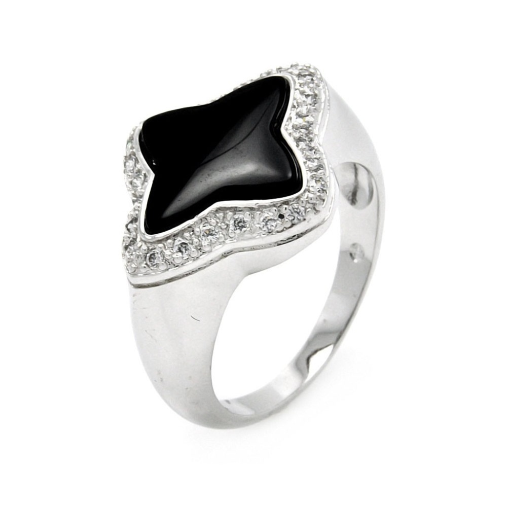 Sterling Silver Quatrefoil Black Onyx Ring
